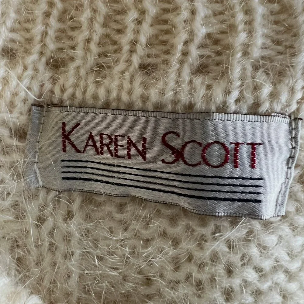 Karin Scott Vingtage Mohair Blend Cable Knit Sweater In Cream Size M